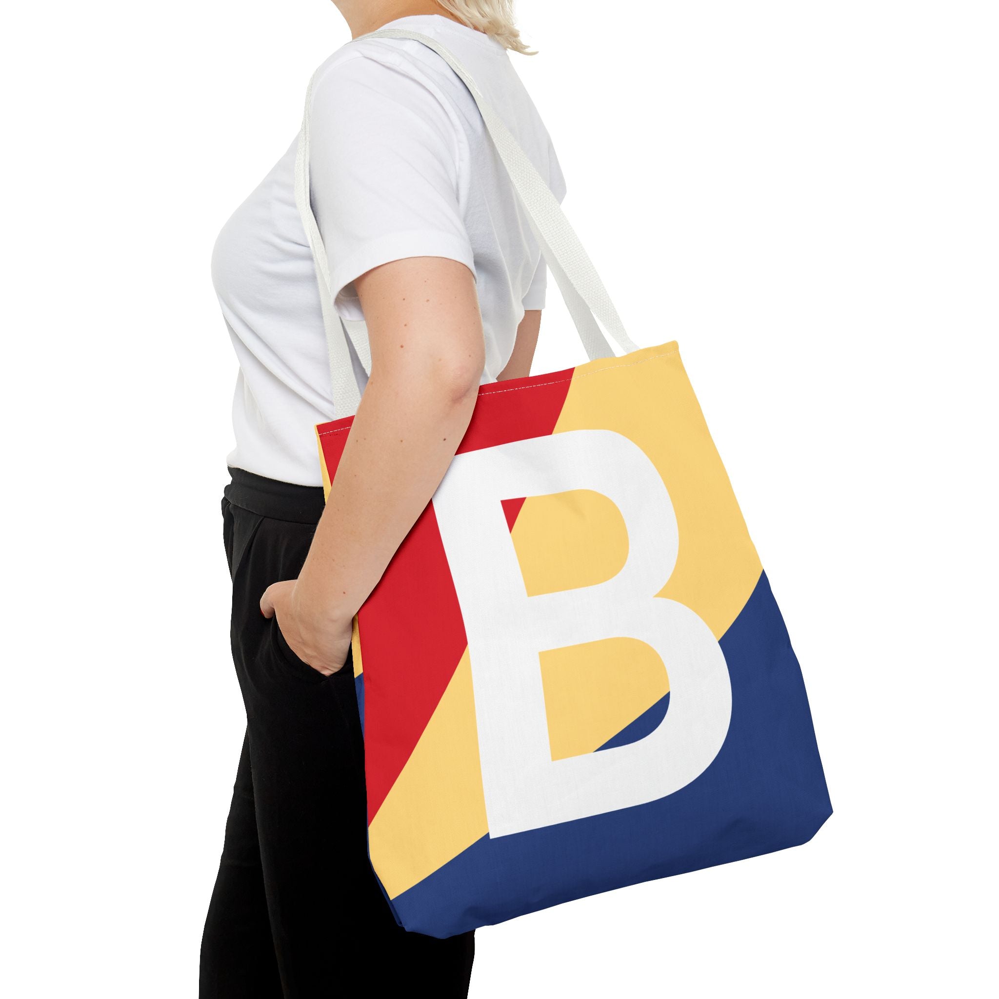 Monogram 'B' Colorblock Tote Bag — Personalized Initial B Shoulder Tote