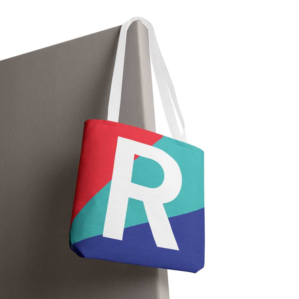 Monogram 'R' Colorblock Tote Bag — Personalized Initial R Shoulder Tote