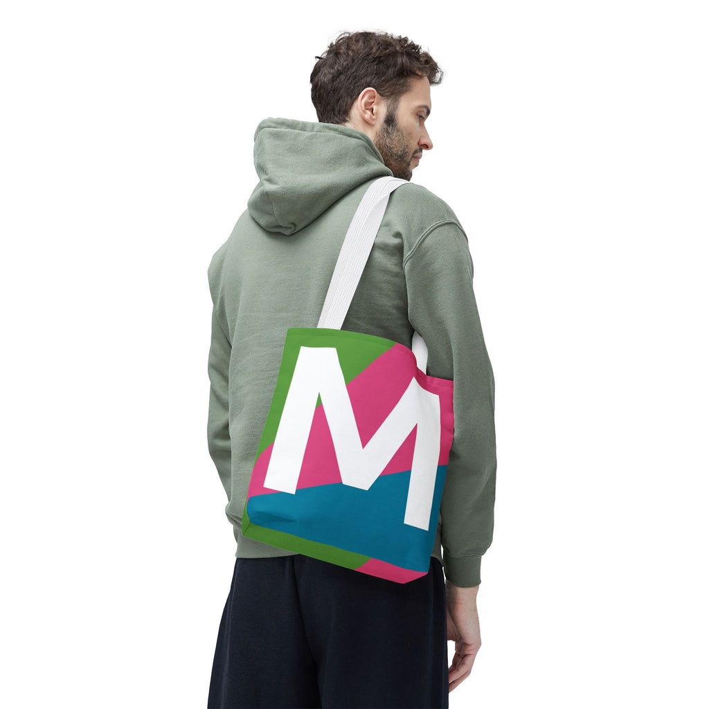 Monogram 'M' Colorblock Tote Bag — Personalized Initial M Shoulder Tote