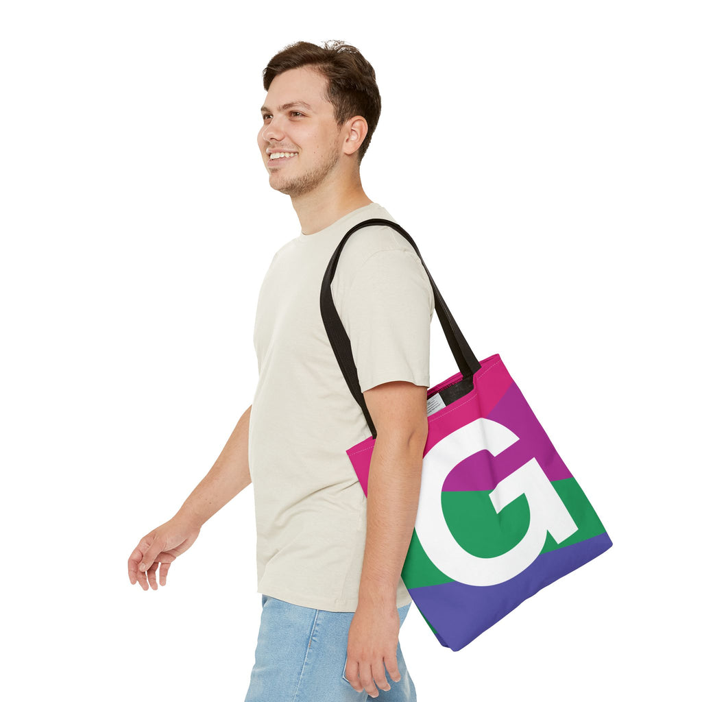 Monogram 'G' Colorblock Tote Bag — Personalized Initial G Shoulder Tote