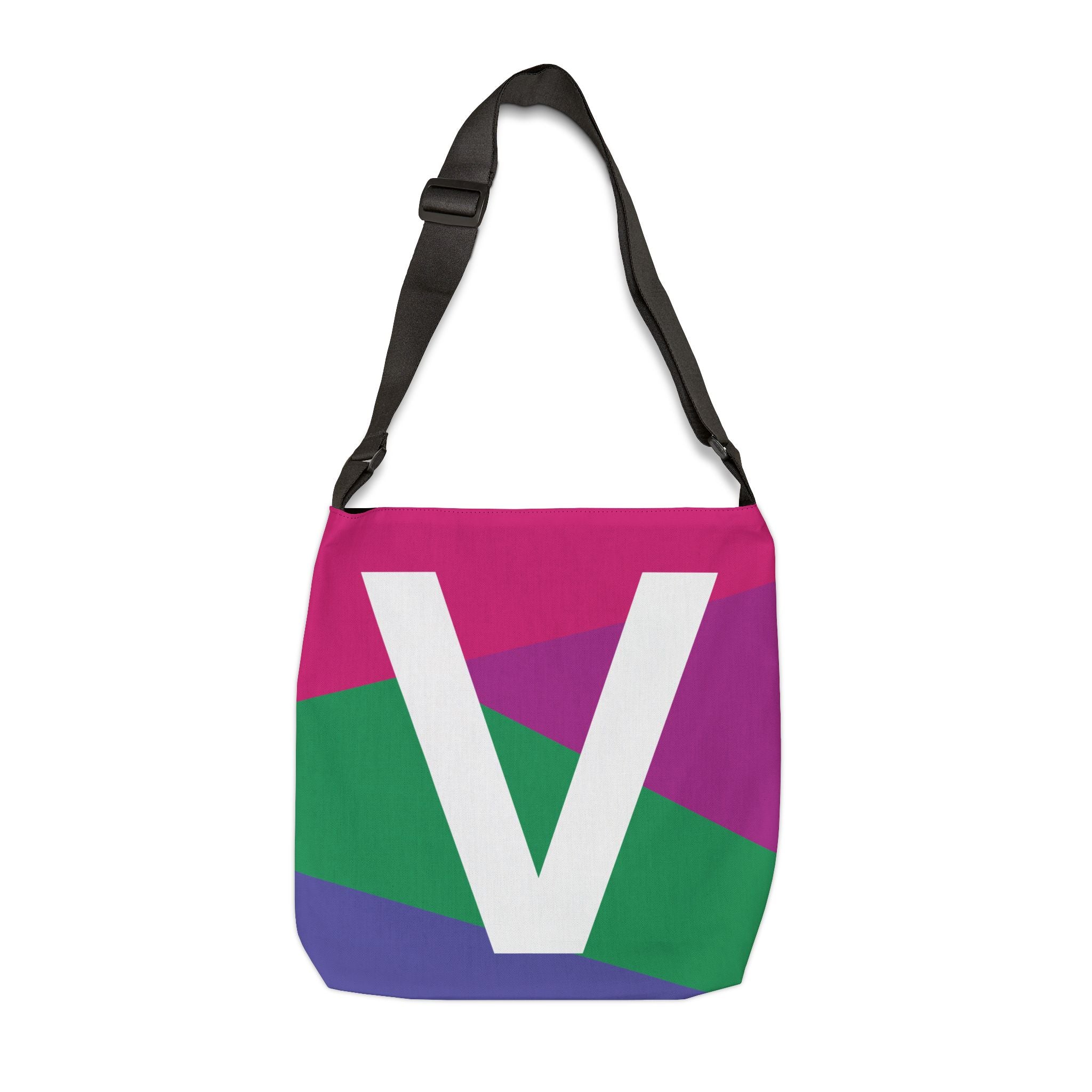 Initial Letter 'V' Colorblock Adjustable Tote Bag — Monogram Alphabet Shoulder Bag