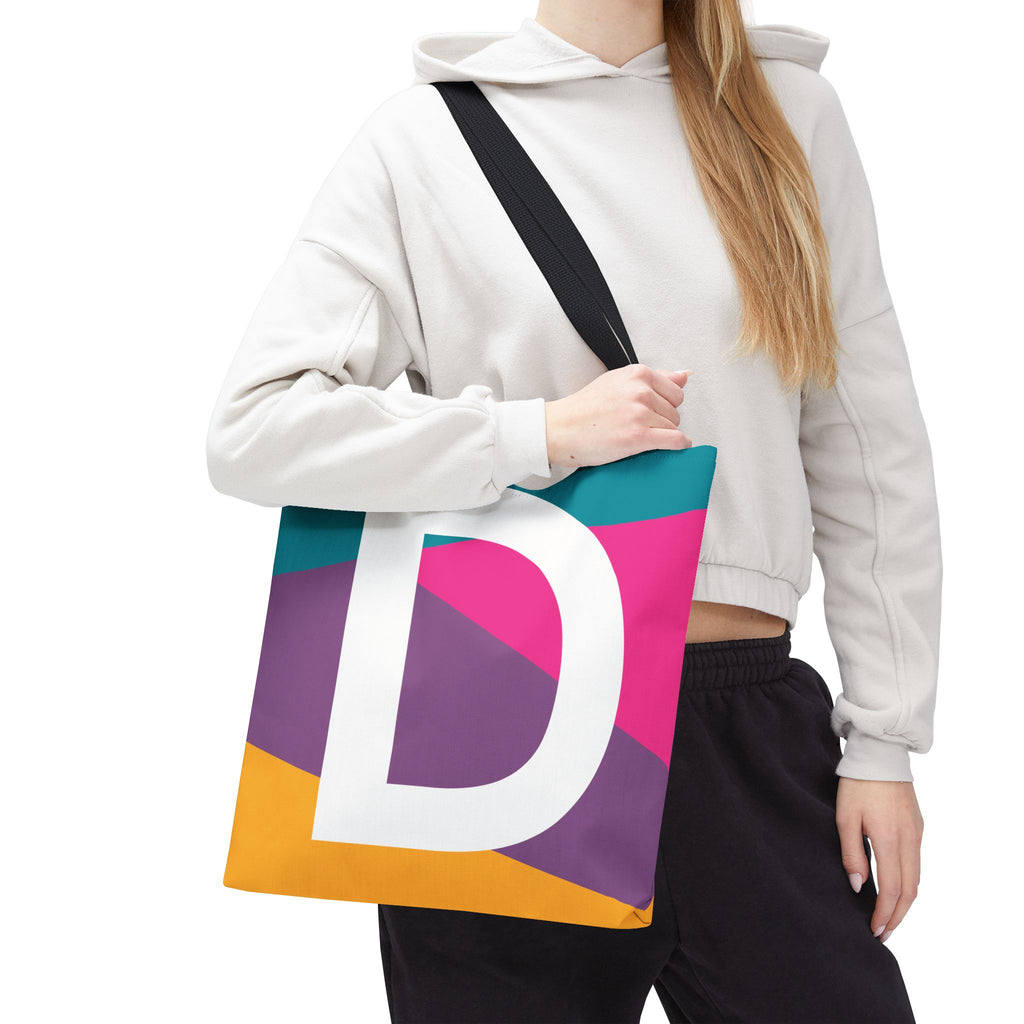 Monogram 'D' Colorblock Tote Bag — Personalized Initial D Shoulder Tote