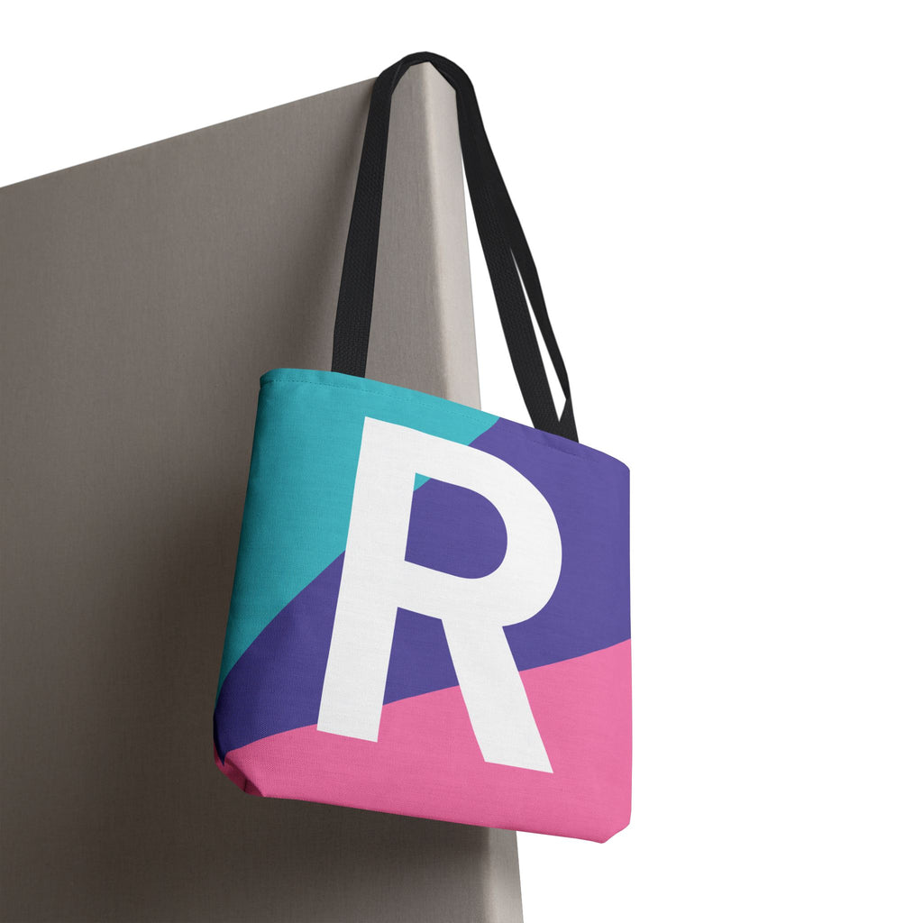 Monogram 'R' Colorblock Tote Bag — Personalized Initial R Shoulder Tote