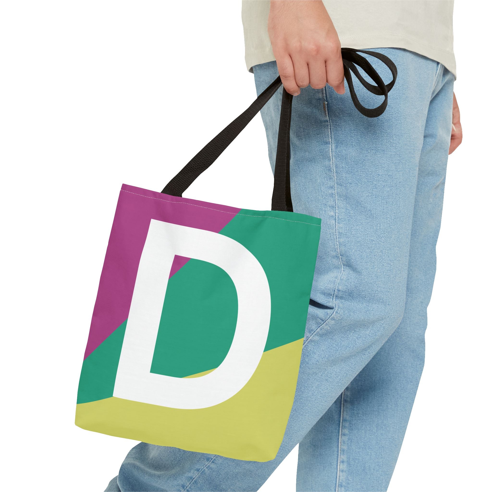 Monogram 'D' Colorblock Tote Bag — Personalized Initial D Shoulder Tote