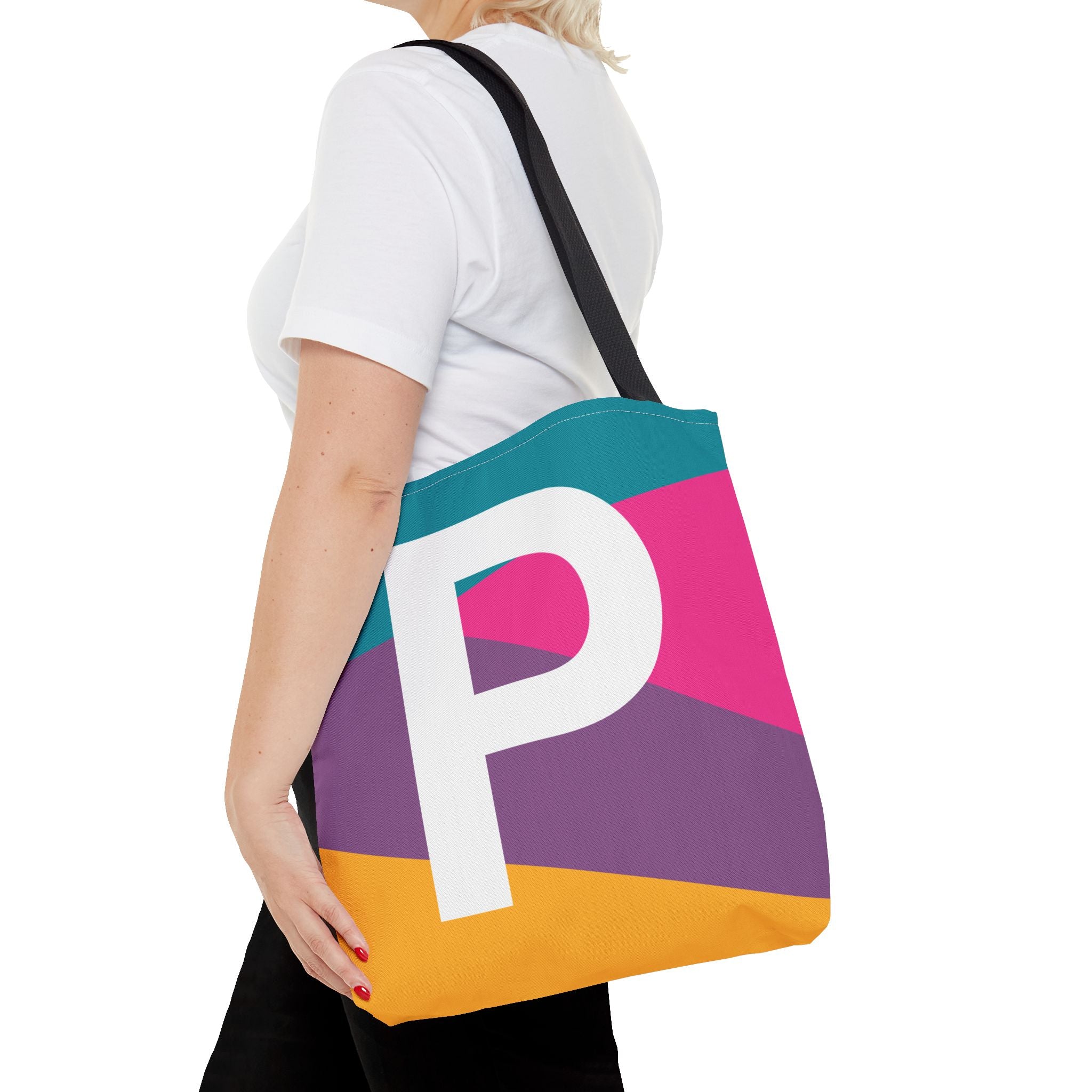 Monogram 'P' Colorblock Tote Bag — Personalized Initial P Shoulder Tote