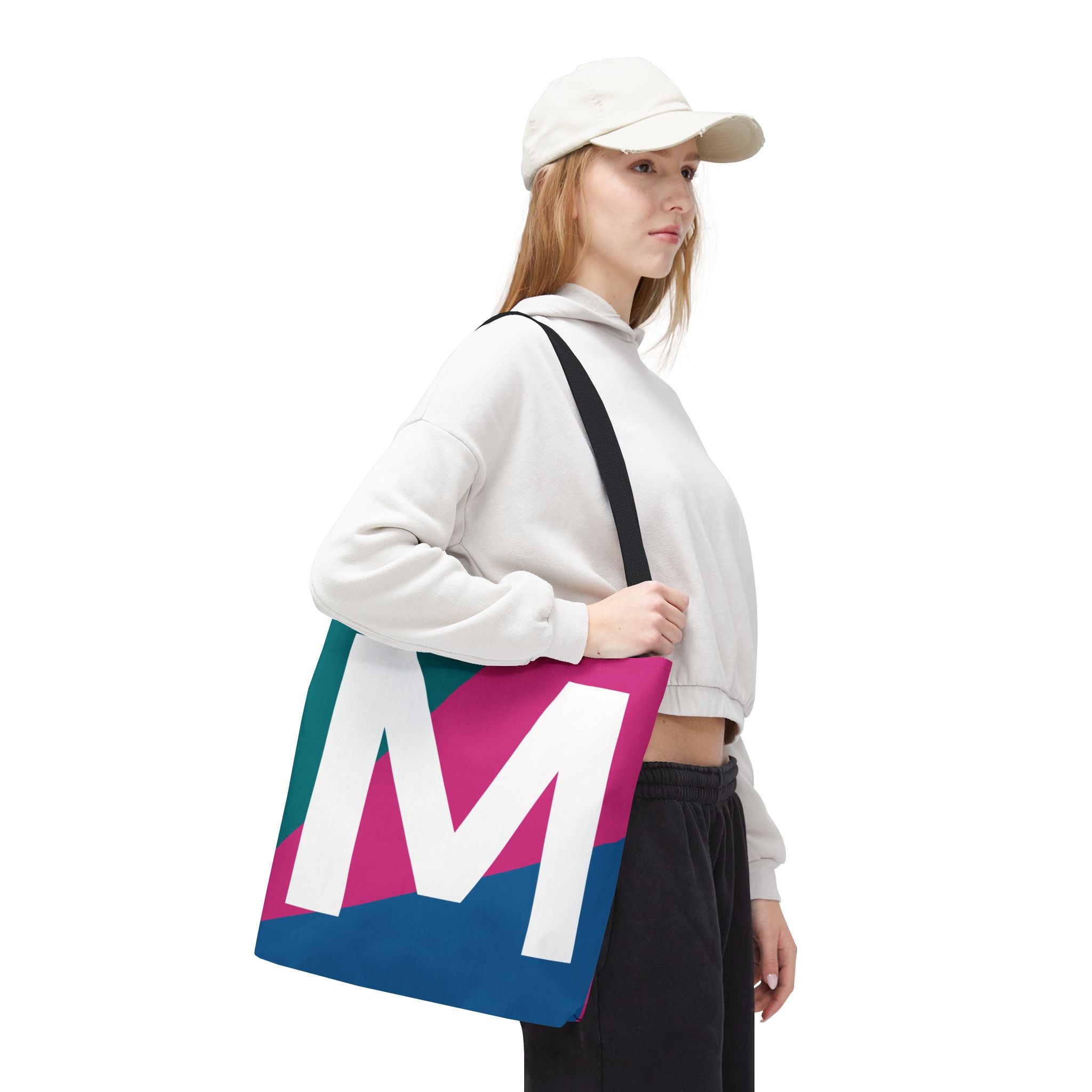 Monogram 'M' Colorblock Tote Bag — Personalized Initial M Shoulder Tote