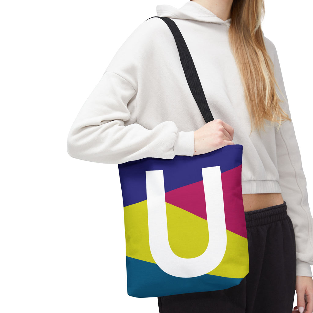 Monogram 'U' Colorblock Tote Bag — Personalized Initial U Shoulder Tote