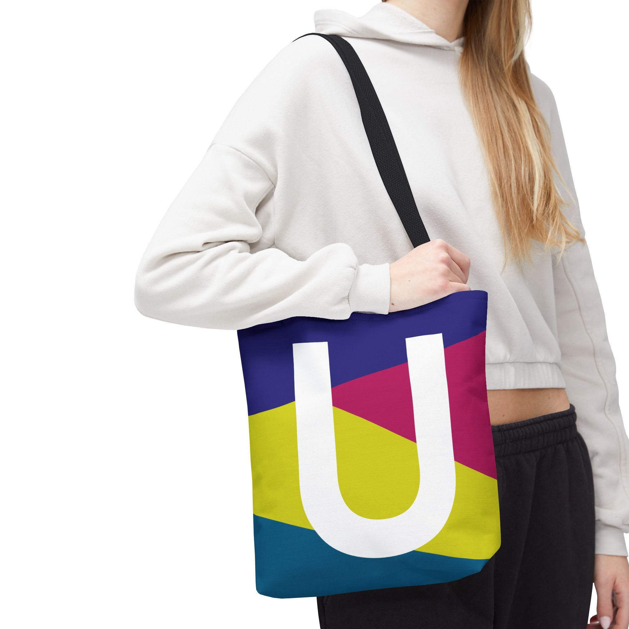 Monogram 'U' Colorblock Tote Bag — Personalized Initial U Shoulder Tote