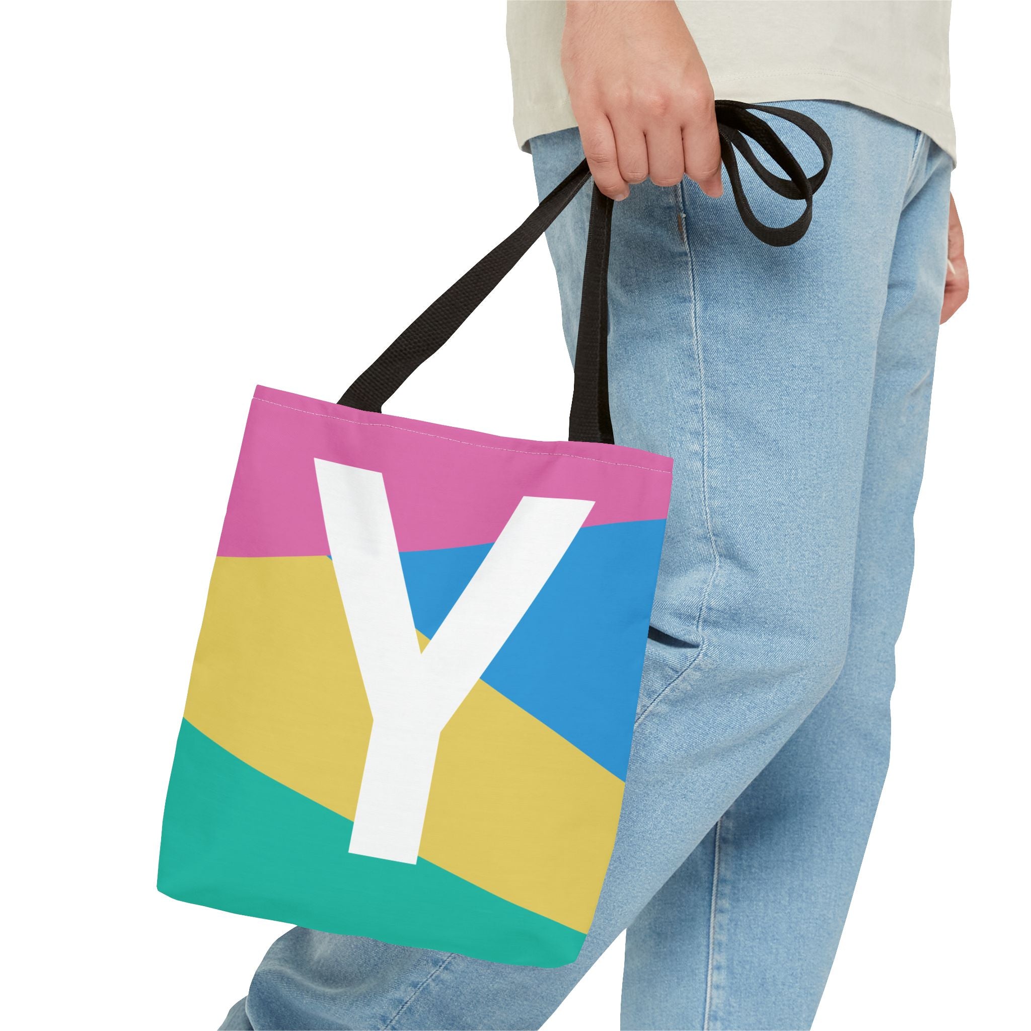 Monogram 'Y' Colorblock Tote Bag — Personalized Initial Y Shoulder Tote