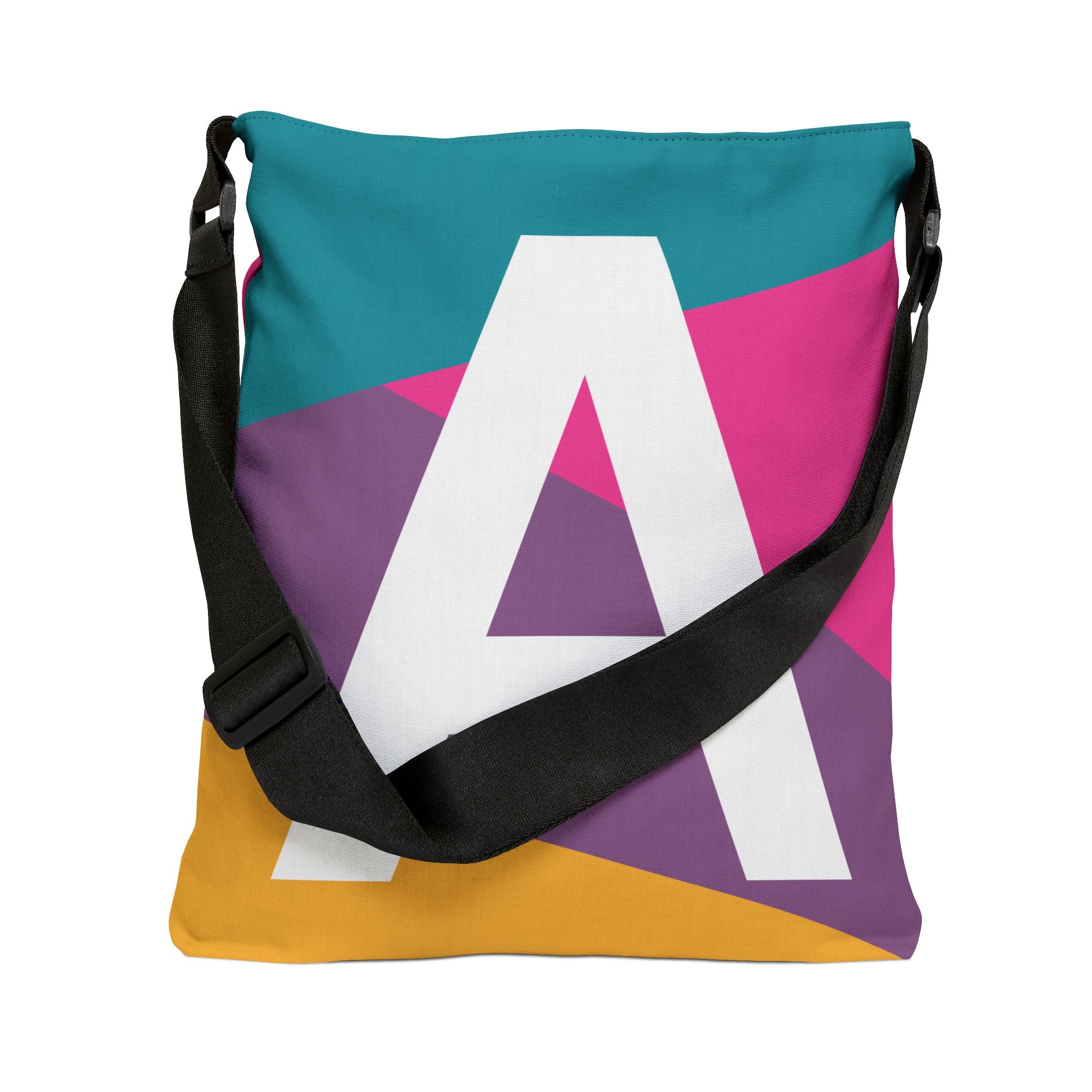 Initial Letter 'A' Colorblock Adjustable Tote Bag — Monogram Alphabet Shoulder Bag
