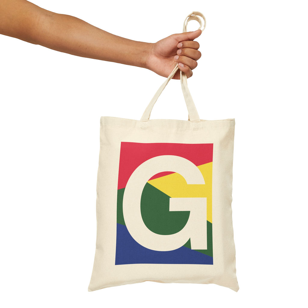 Initial G Colorblock Canvas Tote Bag — Monogram Letter G Reusable Grocery Tote