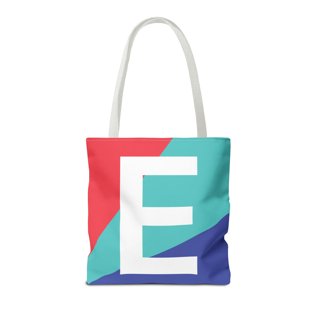 Monogram 'E' Colorblock Tote Bag — Personalized Initial E Shoulder Tote