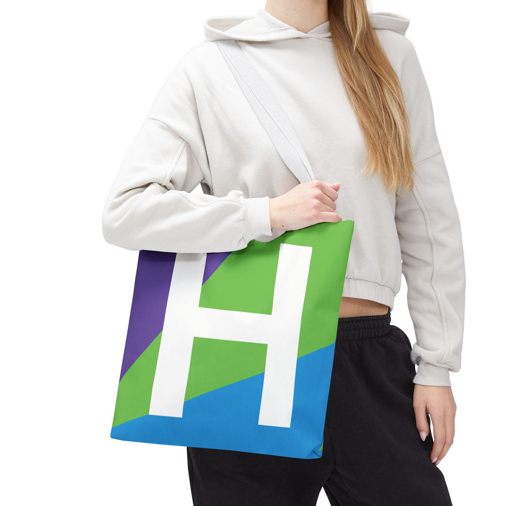 Monogram 'H' Colorblock Tote Bag — Personalized Initial H Shoulder Tote