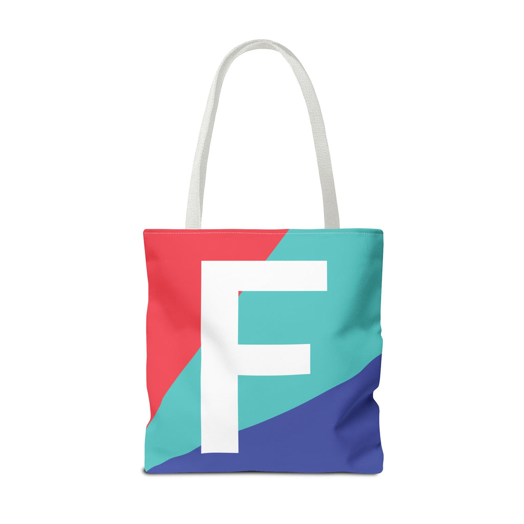 Monogram 'F' Colorblock Tote Bag — Personalized Initial F Shoulder Tote