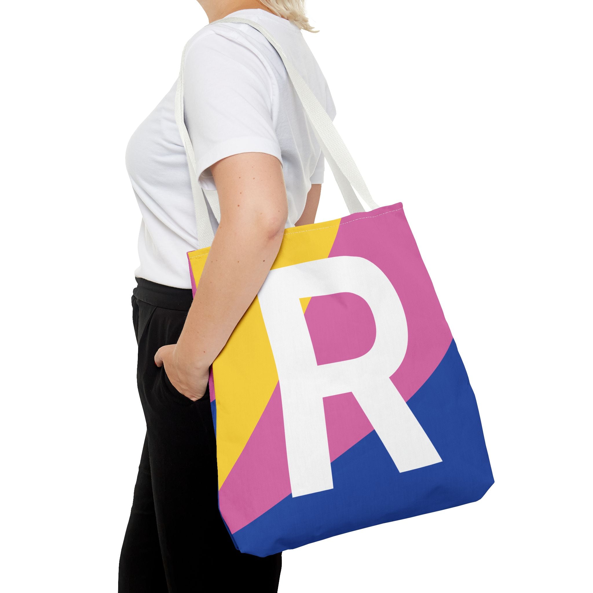 Monogram 'R' Colorblock Tote Bag — Personalized Initial R Shoulder Tote