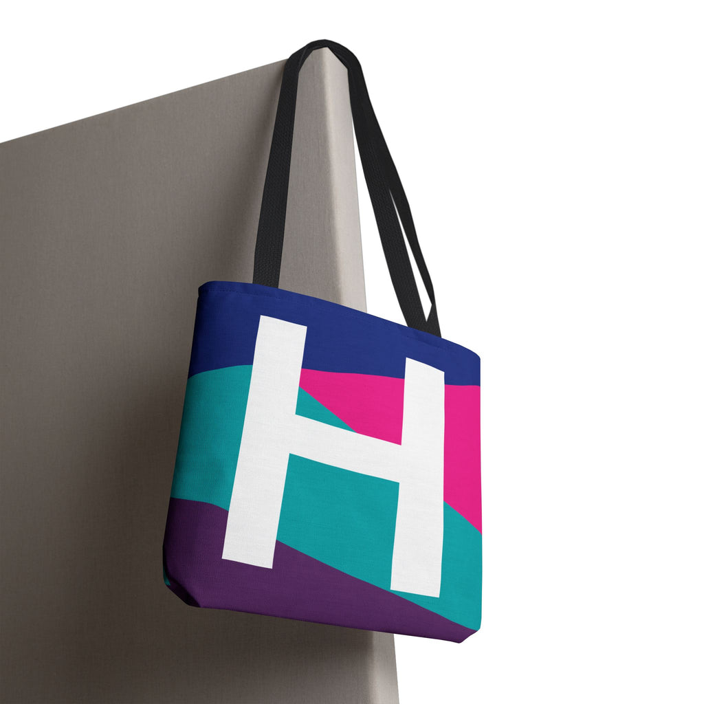 Monogram 'H' Colorblock Tote Bag — Personalized Initial H Shoulder Tote