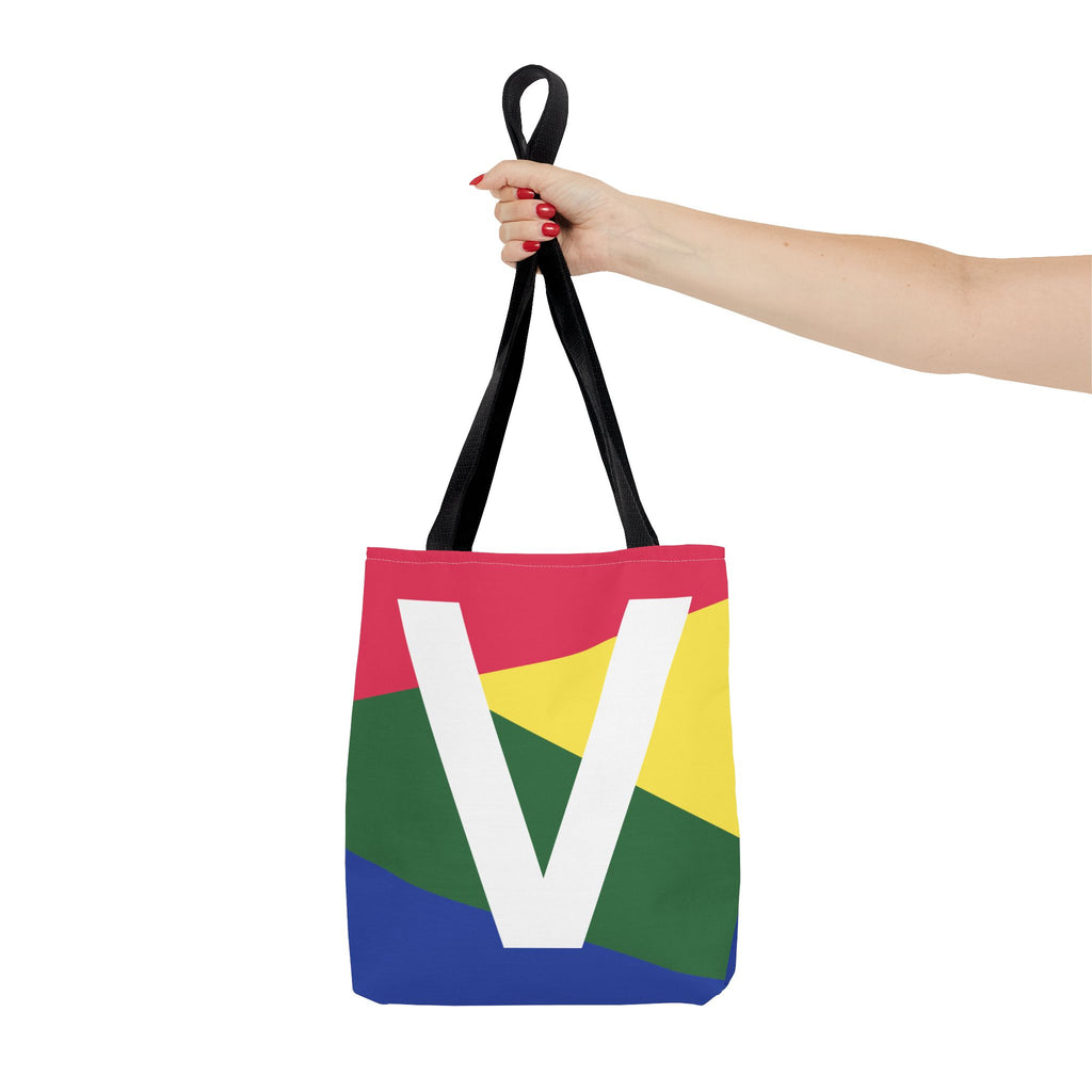 Monogram 'V' Colorblock Tote Bag — Personalized Initial V Shoulder Tote