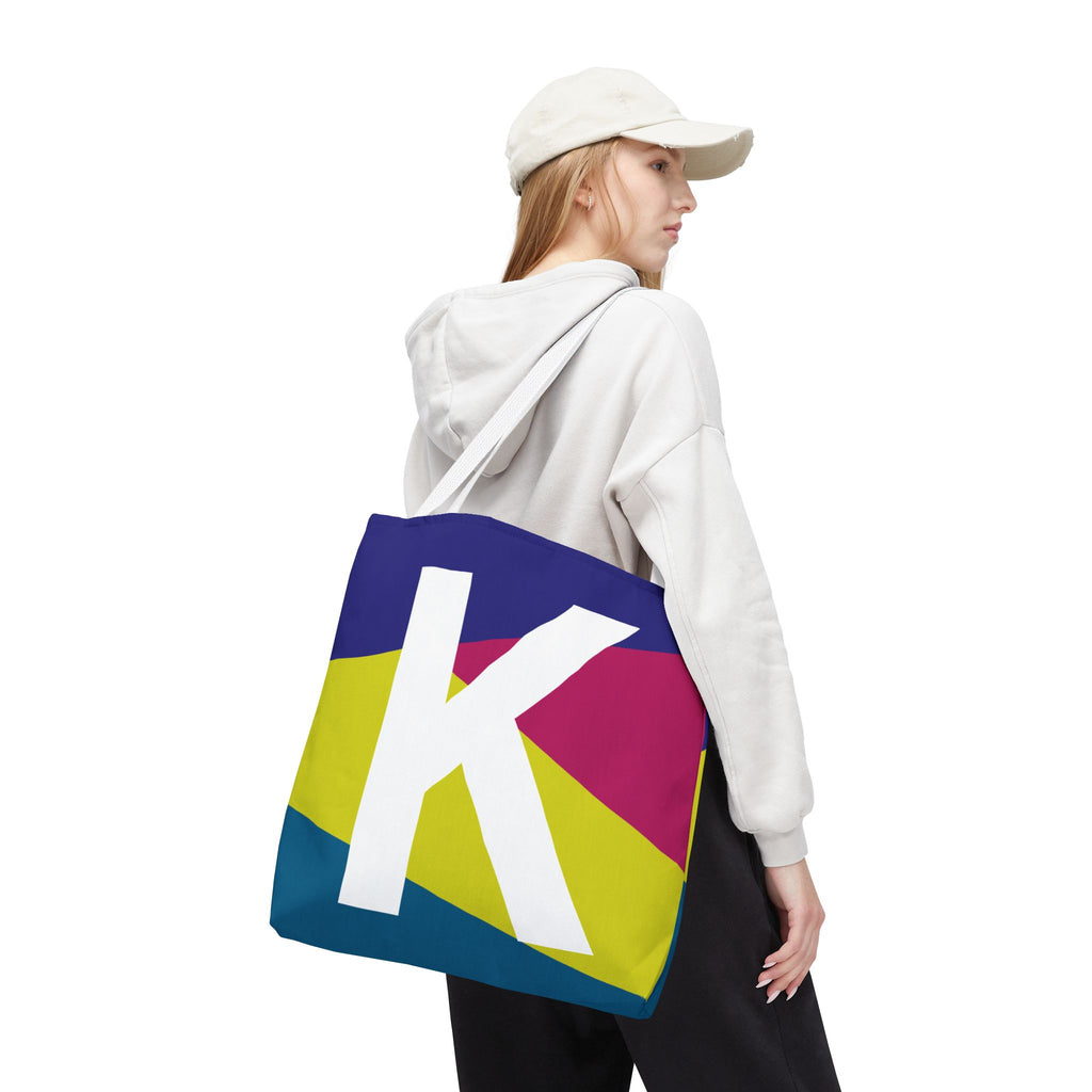 Monogram 'K' Colorblock Tote Bag — Personalized Initial K Shoulder Tote