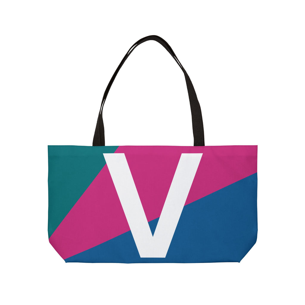 Personalized 'V' Colorblock Tote Bag — Monogram Weekender Tote