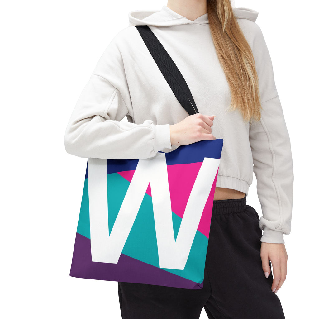 Monogram 'W' Colorblock Tote Bag — Personalized Initial W Shoulder Tote