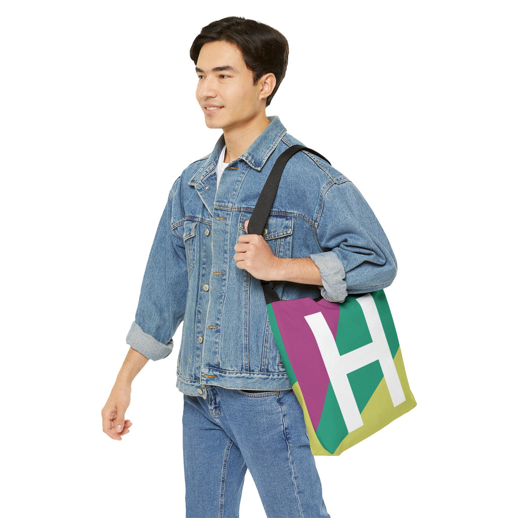 Initial Letter 'H' Colorblock Adjustable Tote Bag — Monogram Alphabet Shoulder Bag
