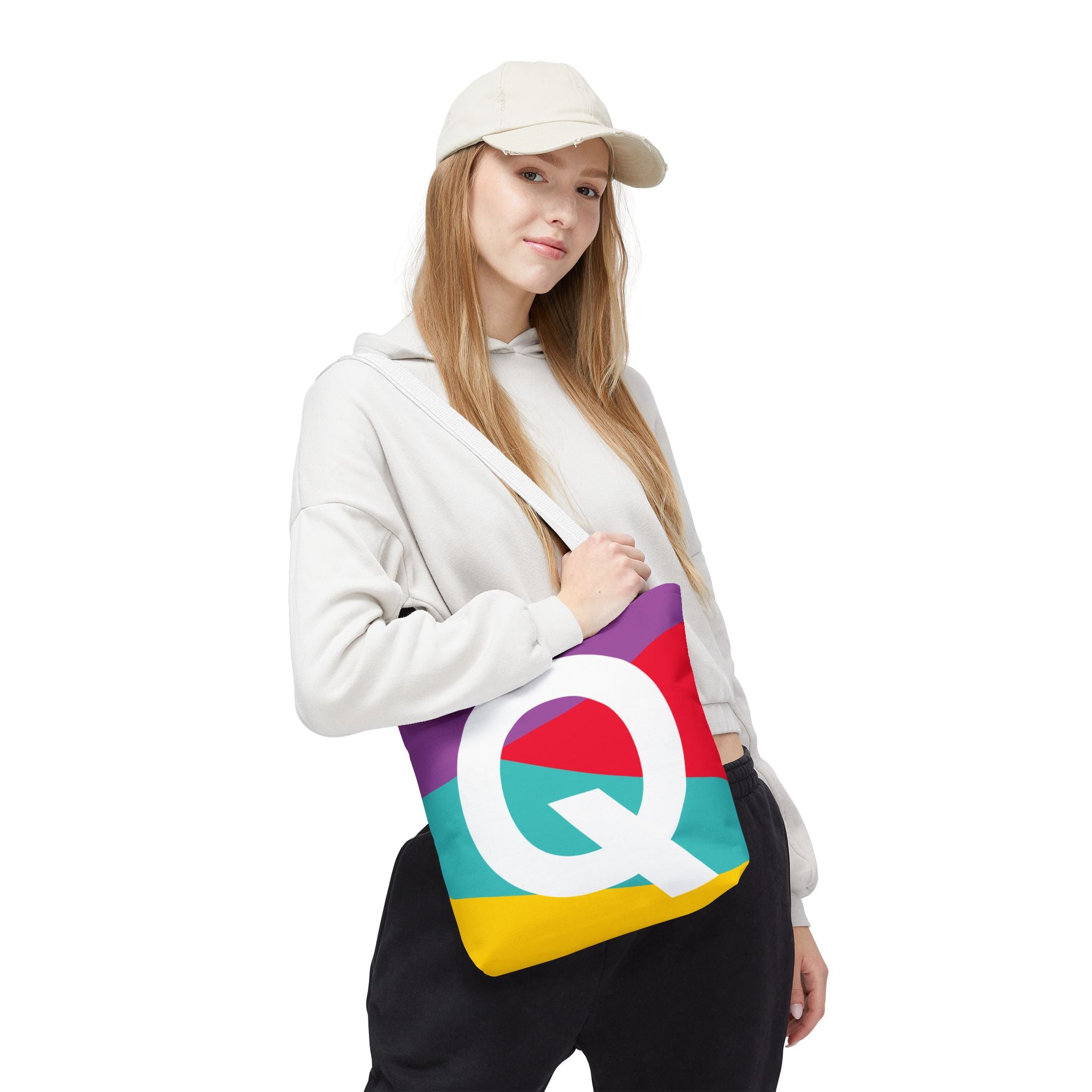 Monogram 'Q' Colorblock Tote Bag — Personalized Initial Q Shoulder Tote