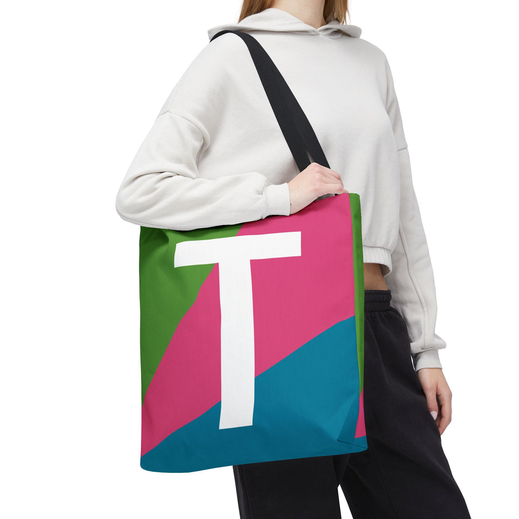 Monogram 'T' Colorblock Tote Bag — Personalized Initial T Shoulder Tote