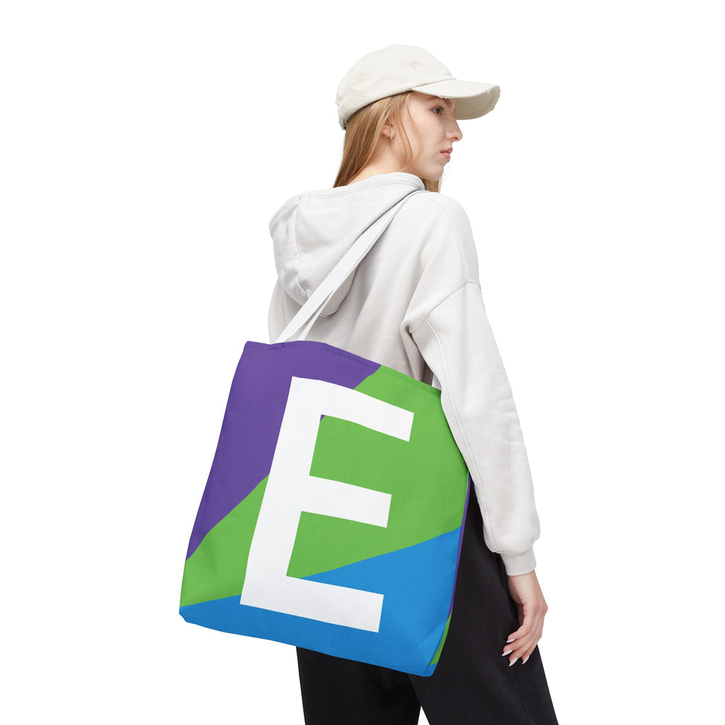 Monogram 'E' Colorblock Tote Bag — Personalized Initial E Shoulder Tote