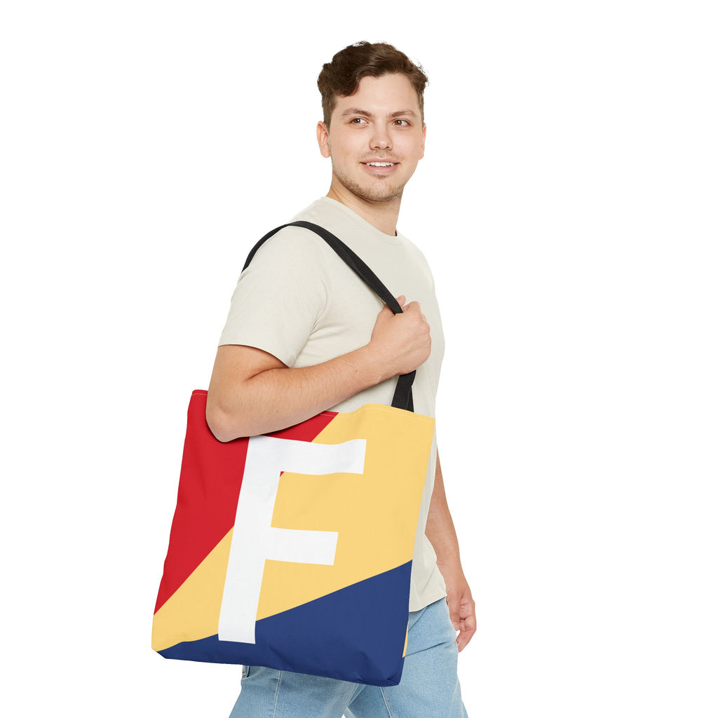 Monogram 'F' Colorblock Tote Bag — Personalized Initial F Shoulder Tote