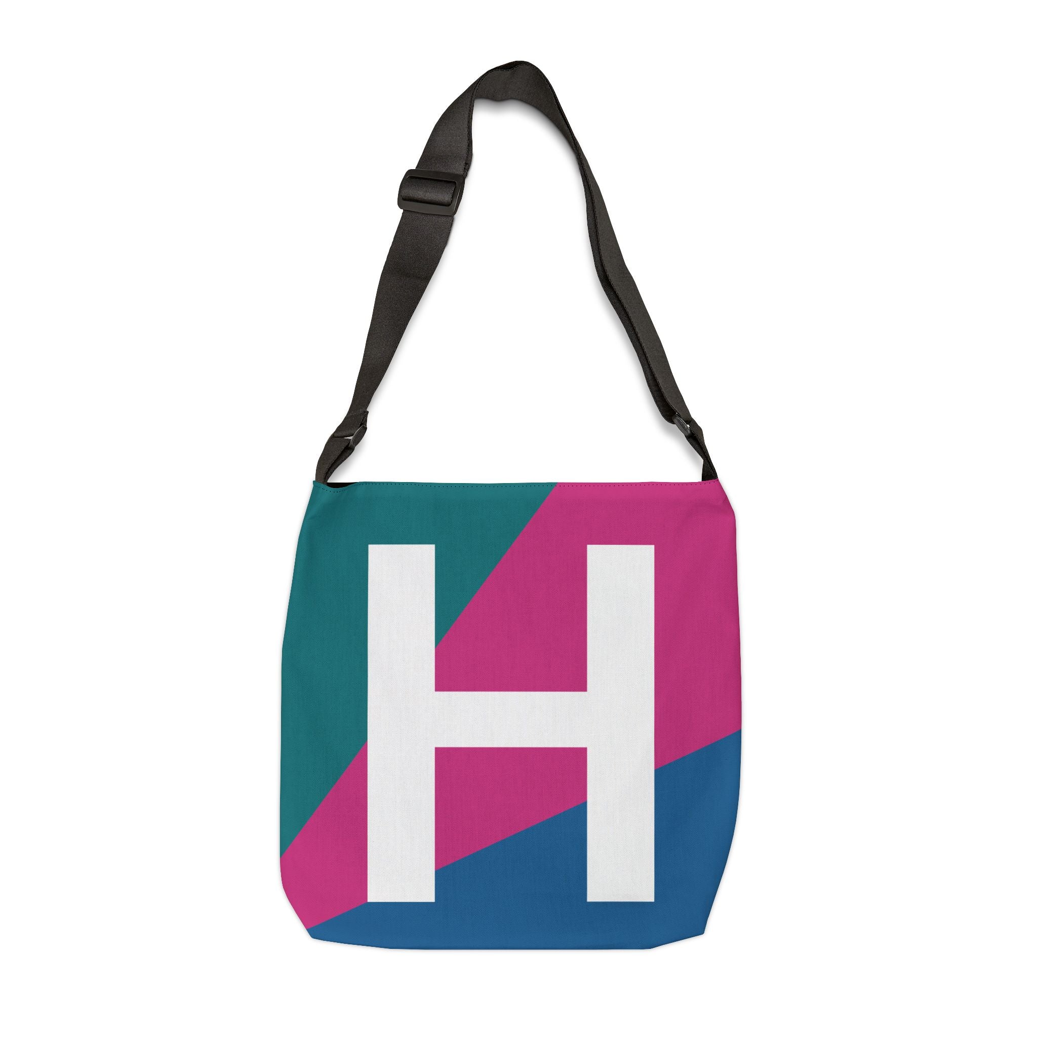 Initial Letter 'H' Colorblock Adjustable Tote Bag — Monogram Alphabet Shoulder Bag