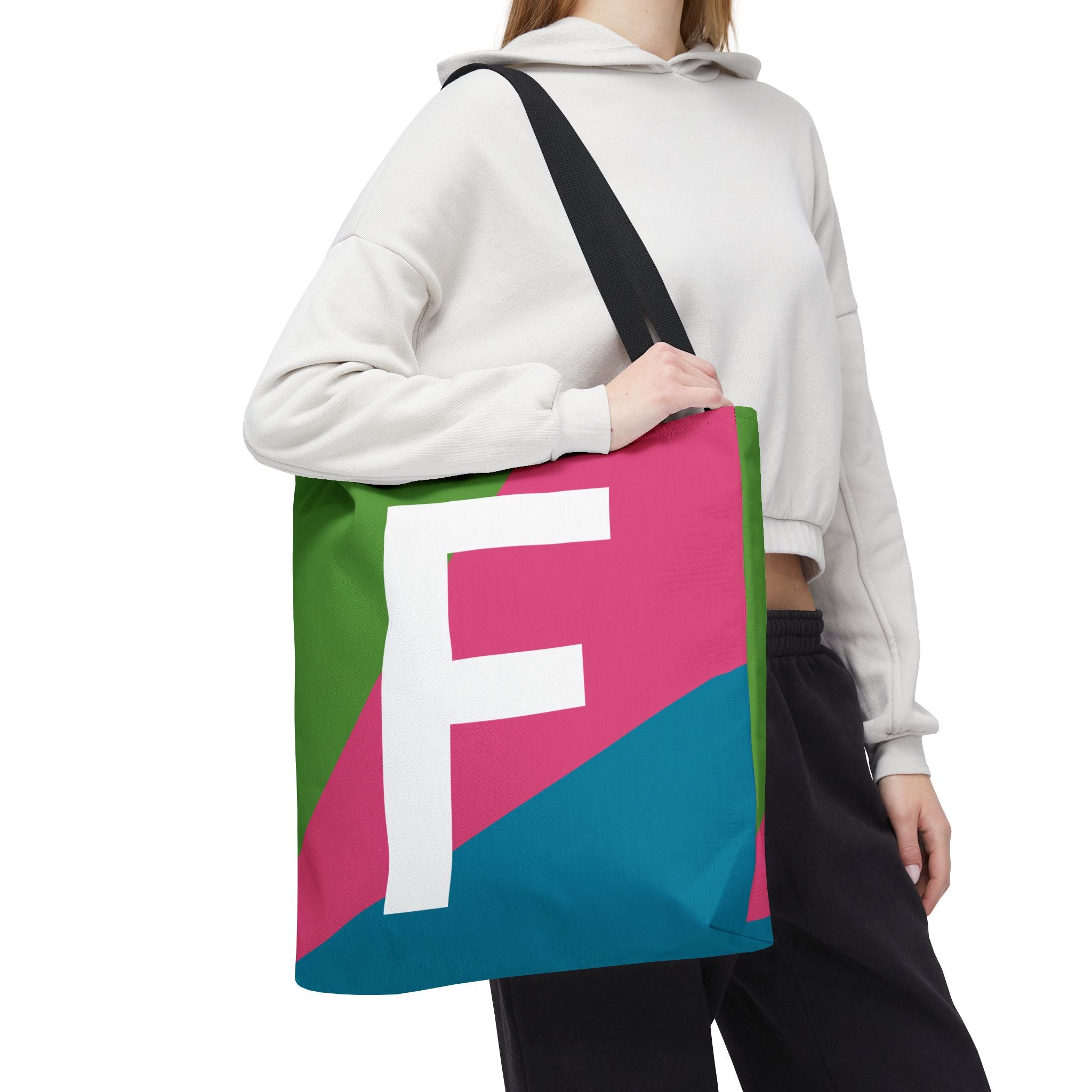 Monogram 'F' Colorblock Tote Bag — Personalized Initial F Shoulder Tote