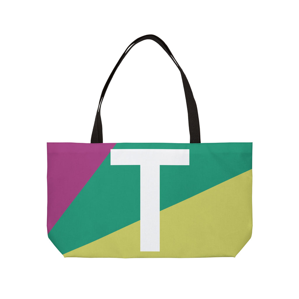 Personalized 'T' Colorblock Tote Bag — Monogram Weekender Tote