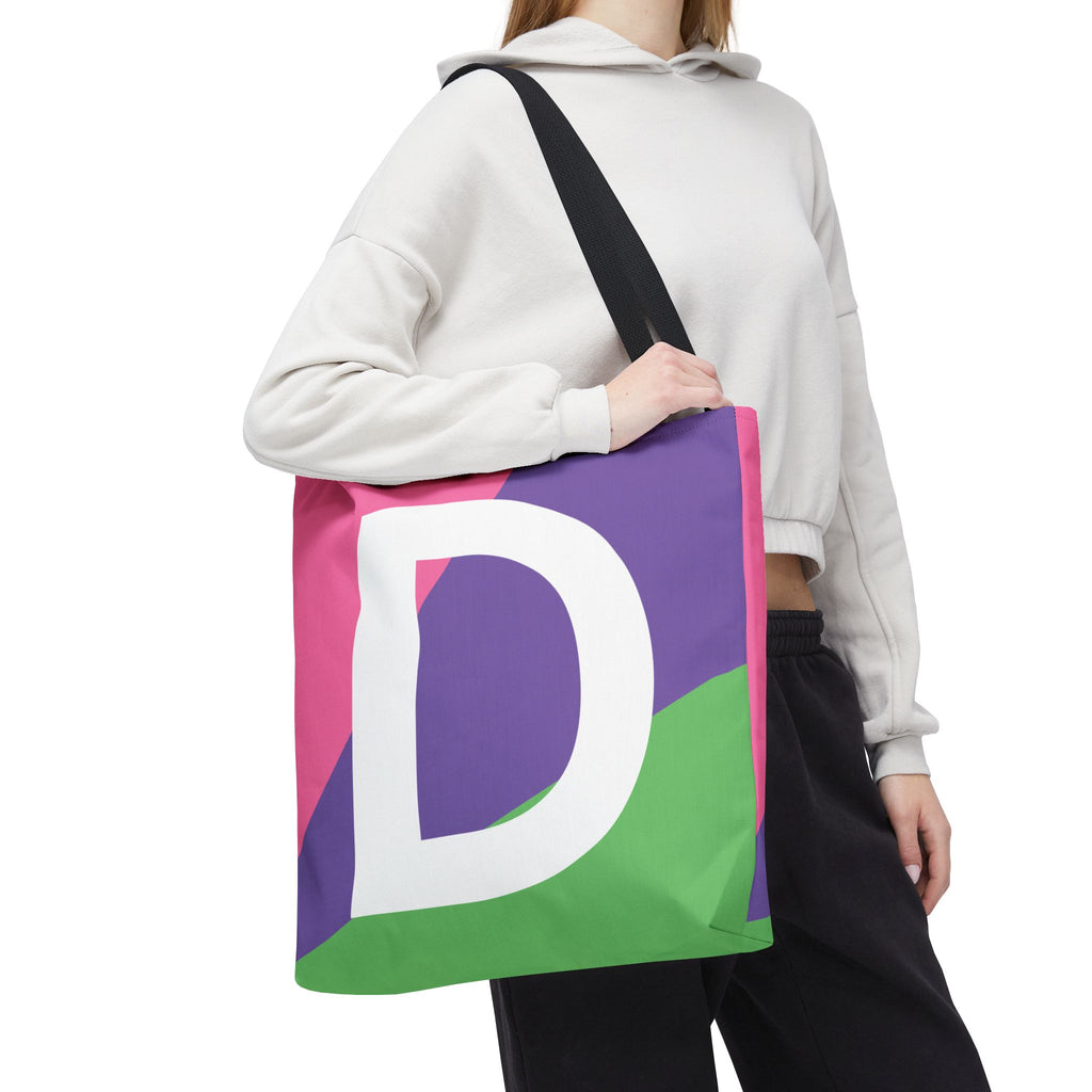 Monogram 'D' Colorblock Tote Bag — Personalized Initial D Shoulder Tote