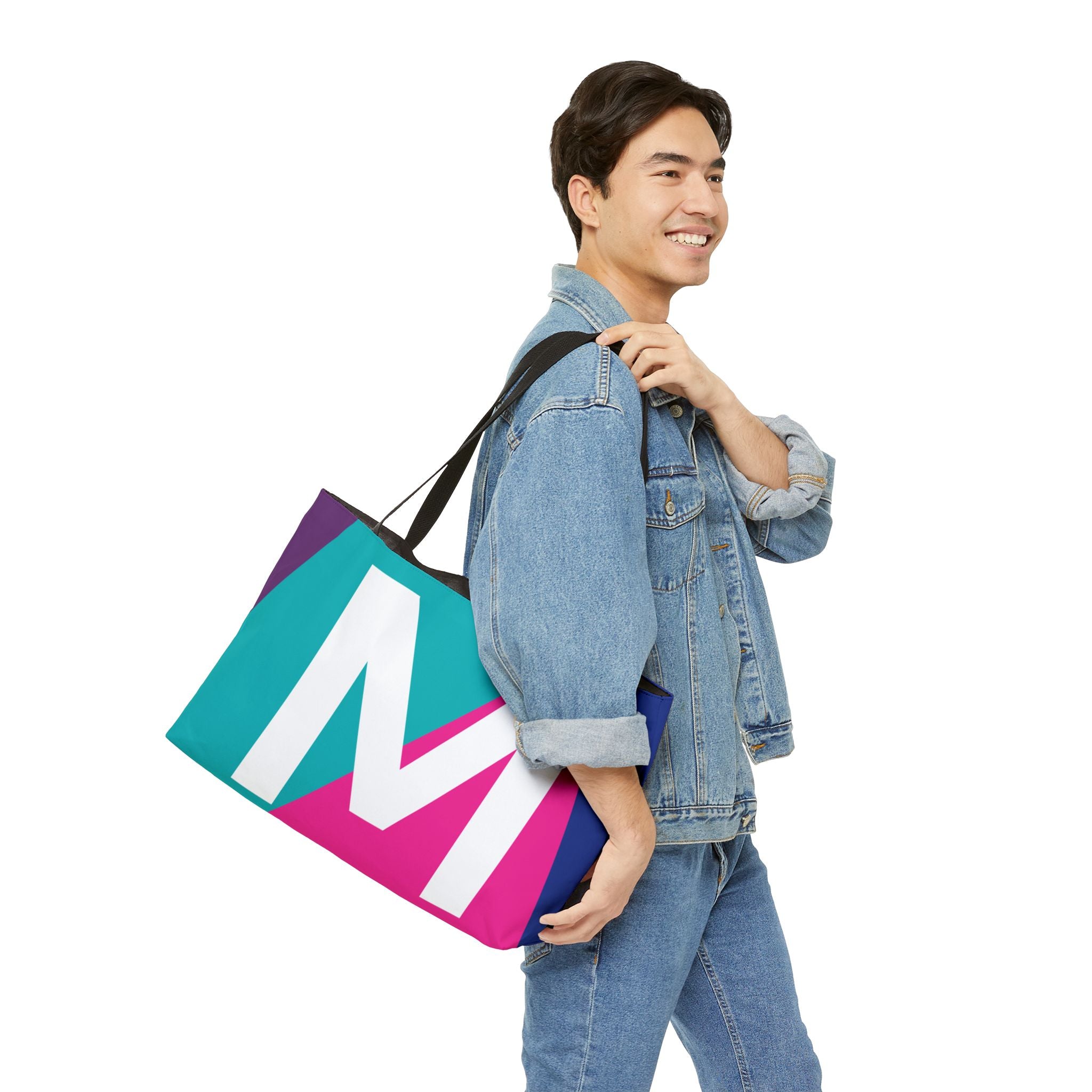 Personalized 'M' Colorblock Tote Bag — Monogram Weekender Tote