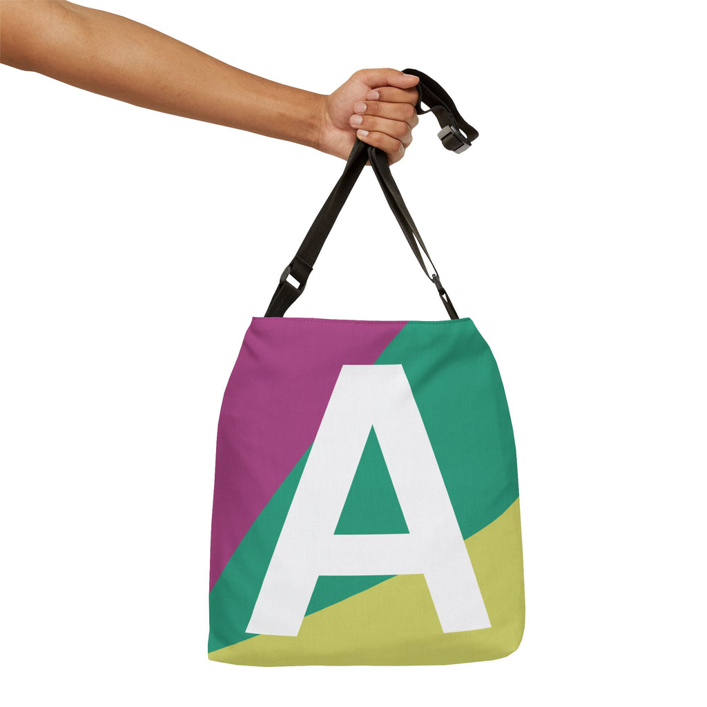 Initial Letter 'A' Colorblock Adjustable Tote Bag — Monogram Alphabet Shoulder Bag