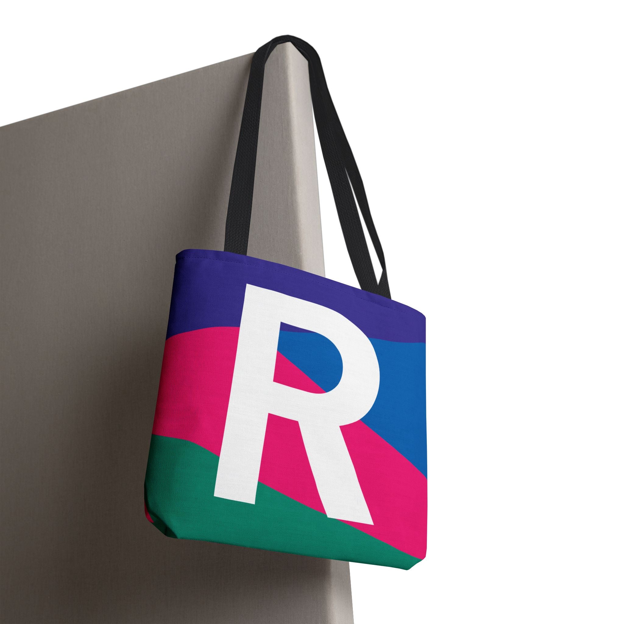 Monogram 'R' Colorblock Tote Bag — Personalized Initial R Shoulder Tote