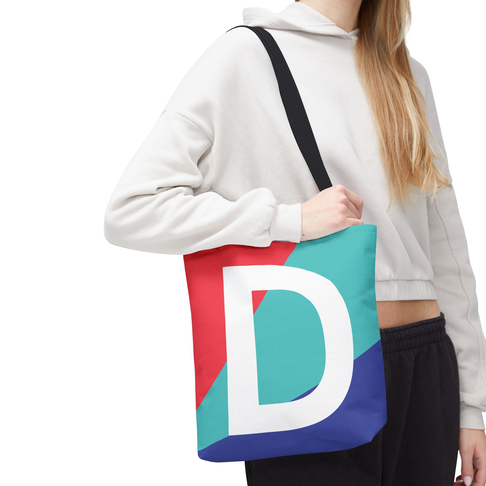 Monogram 'D' Colorblock Tote Bag — Personalized Initial D Shoulder Tote