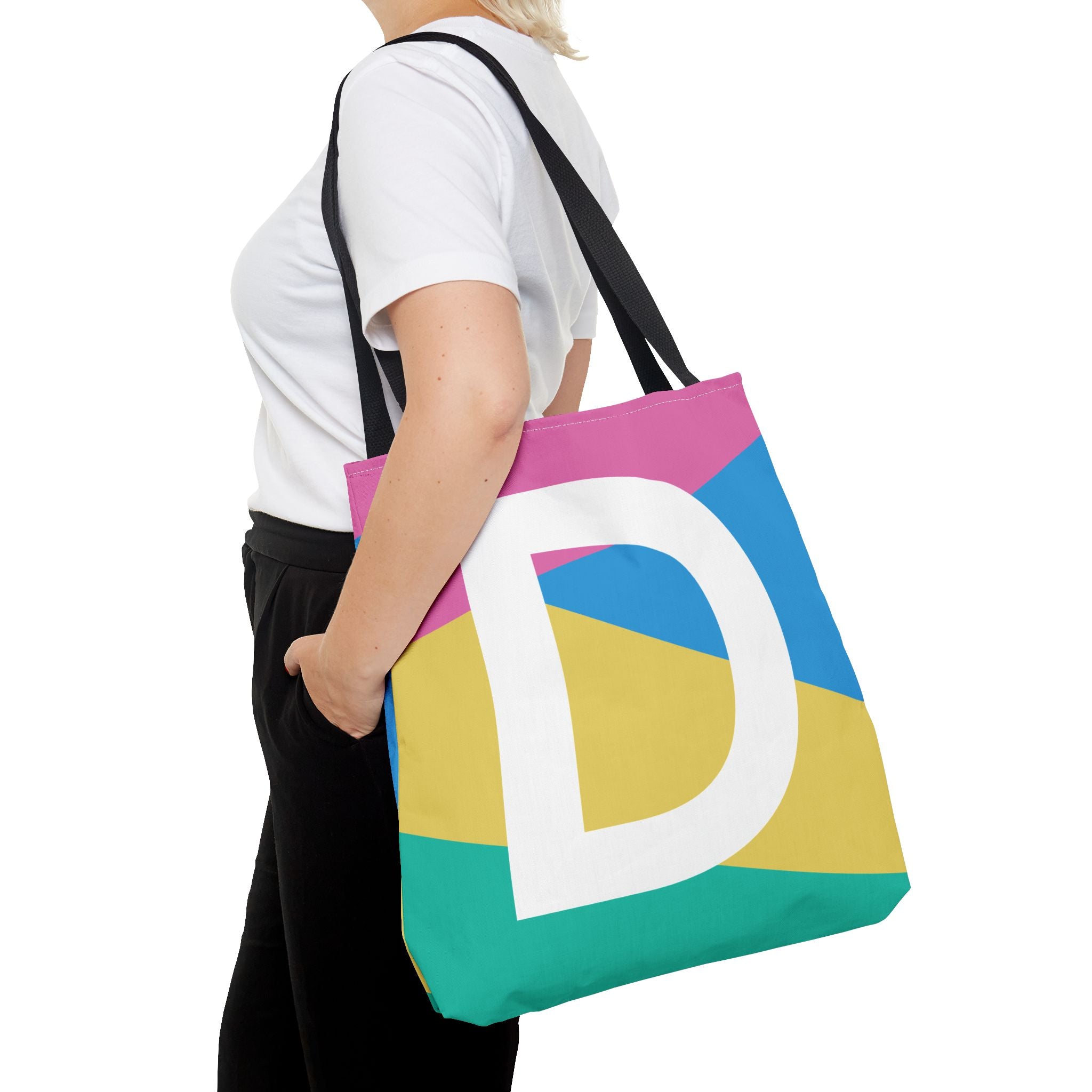 Monogram 'D' Colorblock Tote Bag — Personalized Initial D Shoulder Tote