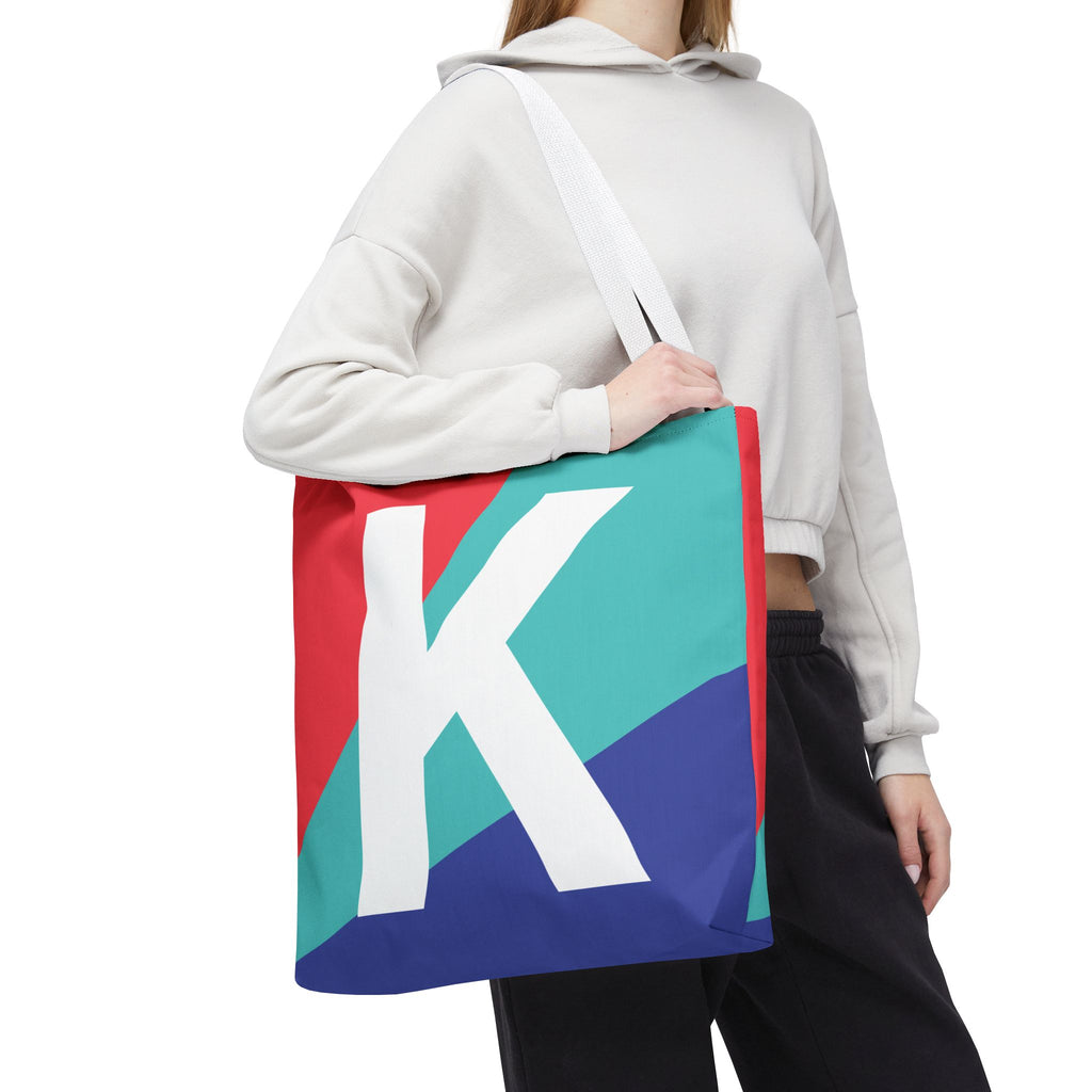 Monogram 'K' Colorblock Tote Bag — Personalized Initial K Shoulder Tote