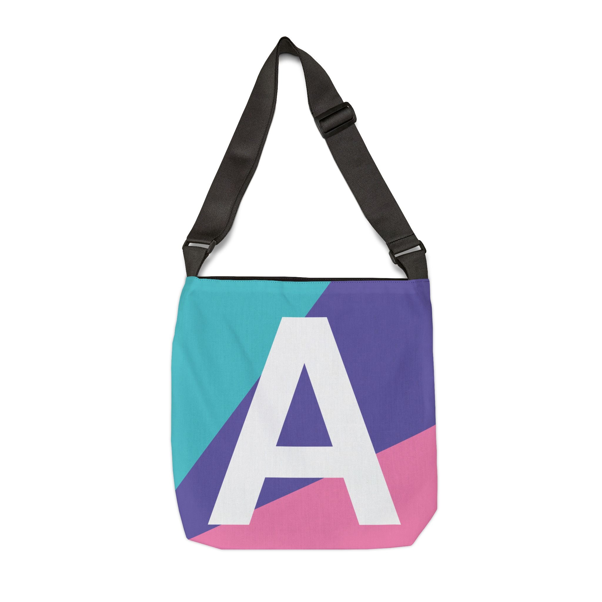 Initial Letter 'A' Colorblock Adjustable Tote Bag — Monogram Alphabet Shoulder Bag