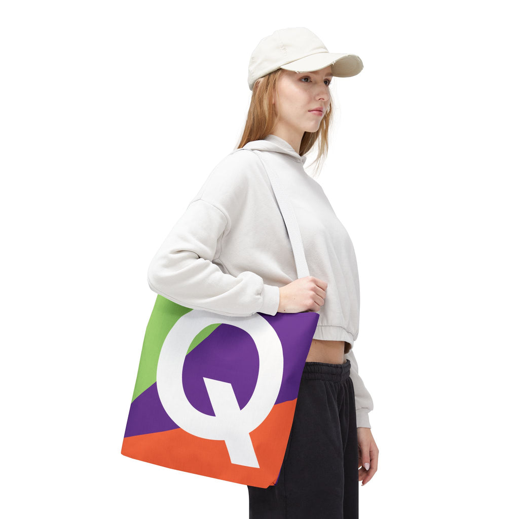 Monogram 'Q' Colorblock Tote Bag — Personalized Initial Q Shoulder Tote