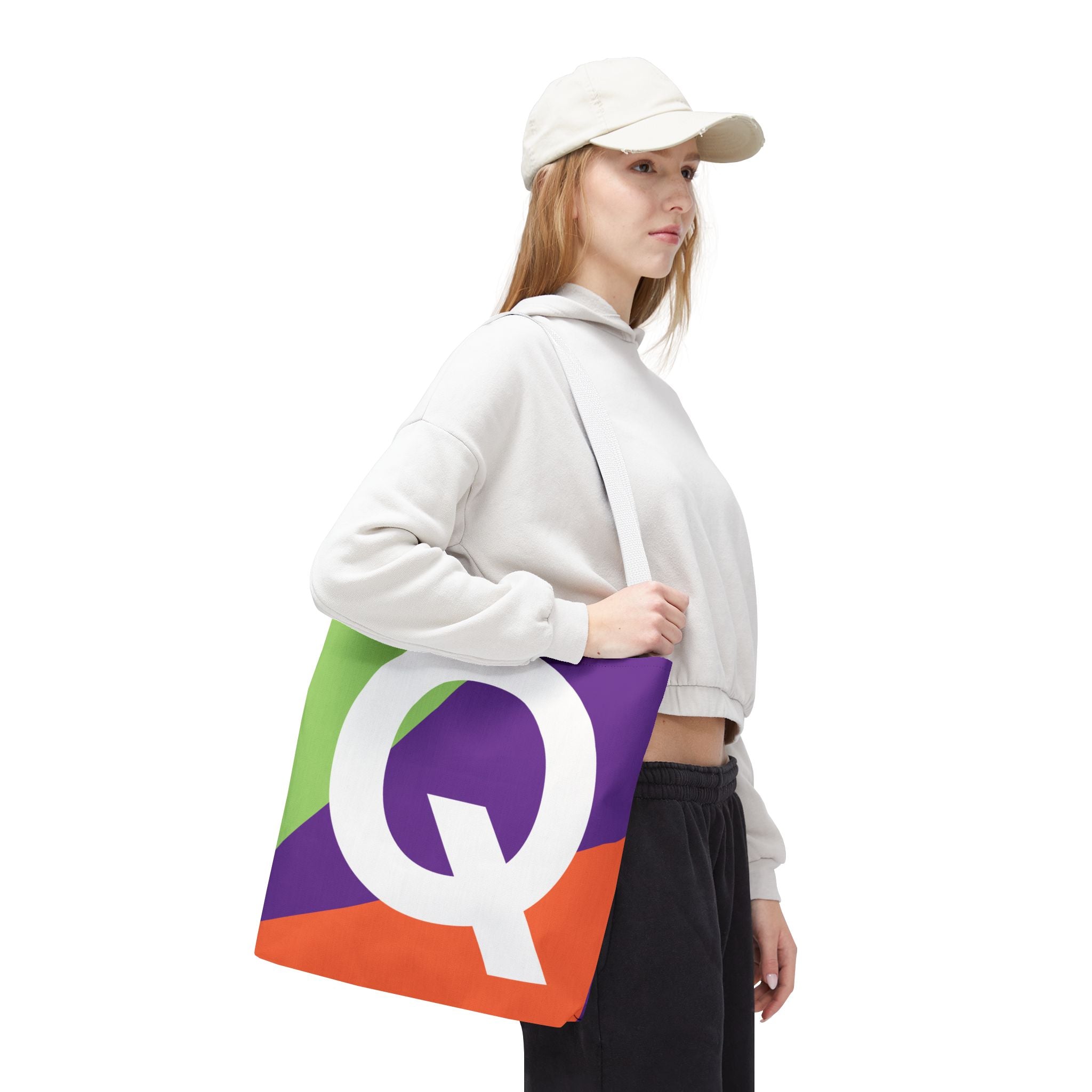Monogram 'Q' Colorblock Tote Bag — Personalized Initial Q Shoulder Tote