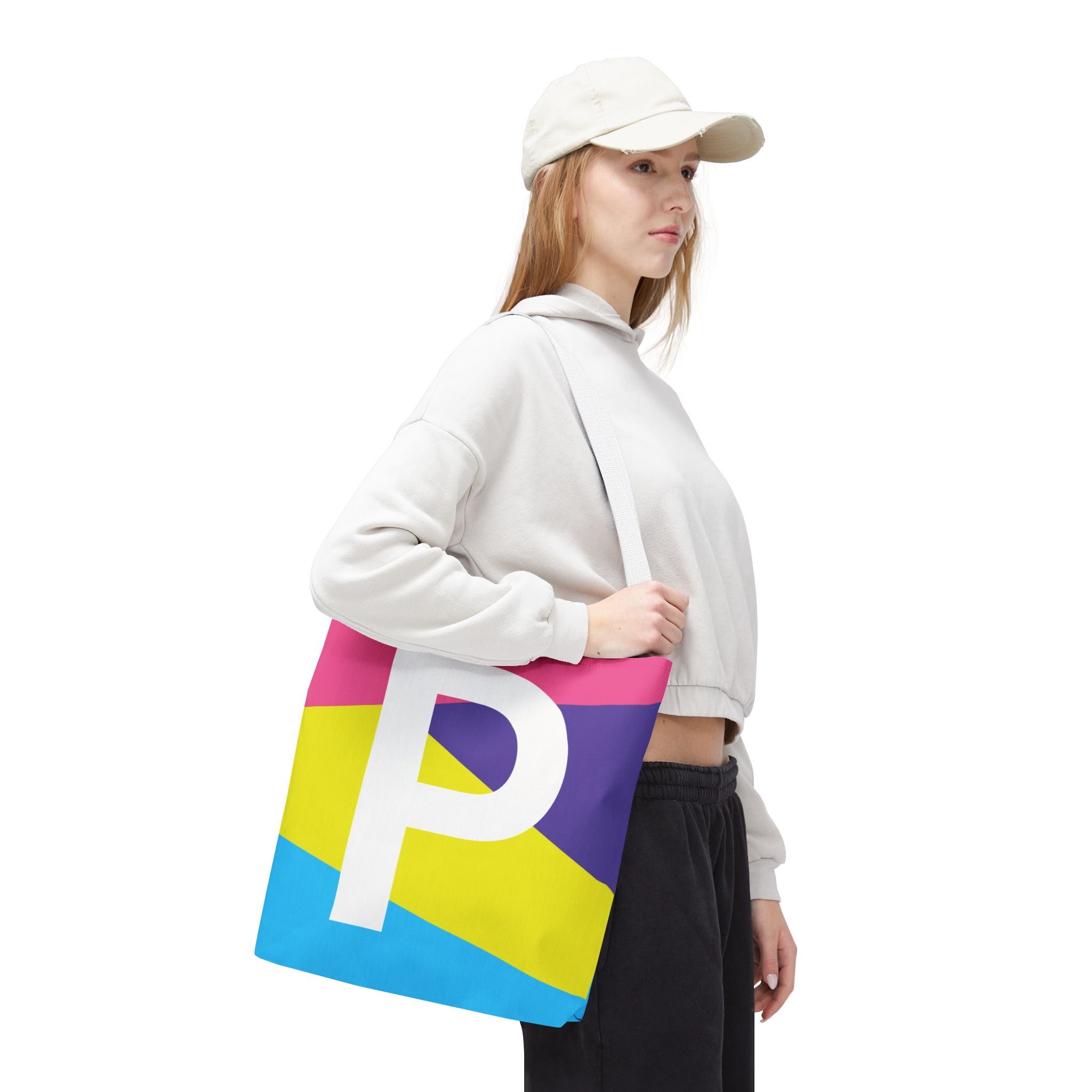 Monogram 'P' Colorblock Tote Bag — Personalized Initial P Shoulder Tote
