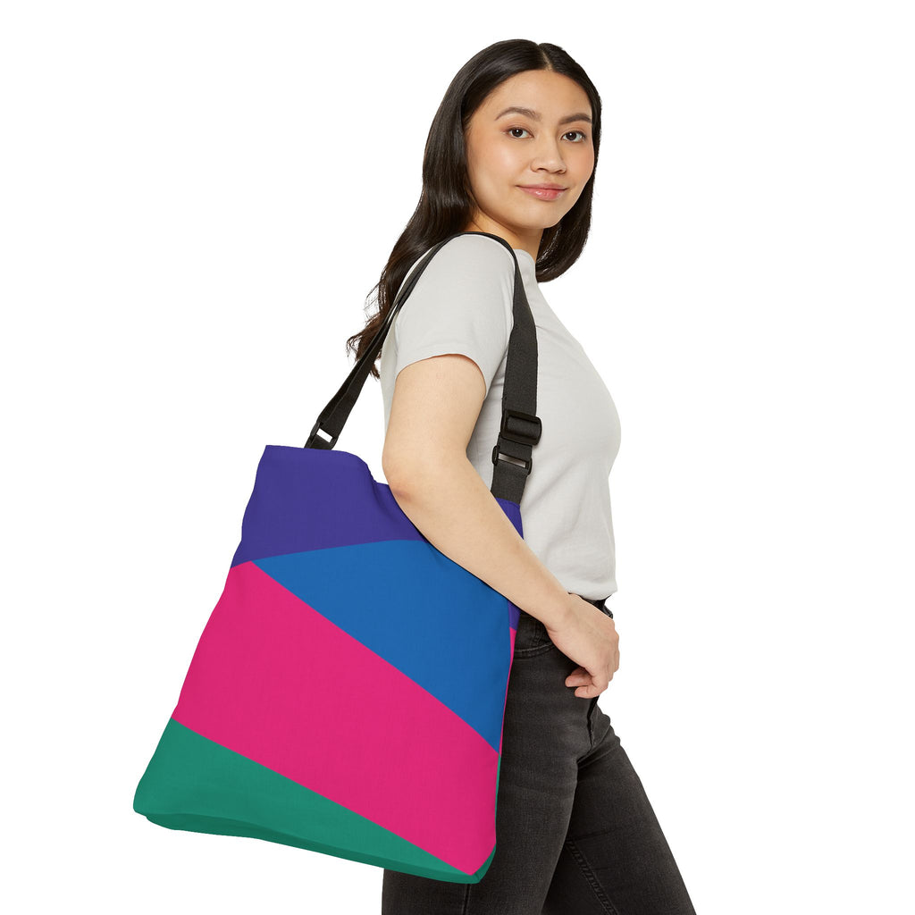 Colorblock Geometric Tote Bag — Adjustable Strap, Bright Abstract Pattern
