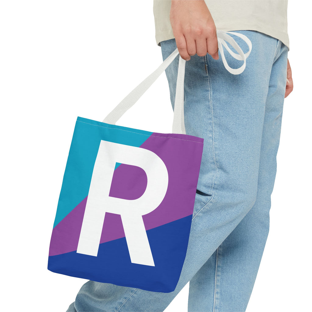 Monogram 'R' Colorblock Tote Bag — Personalized Initial R Shoulder Tote