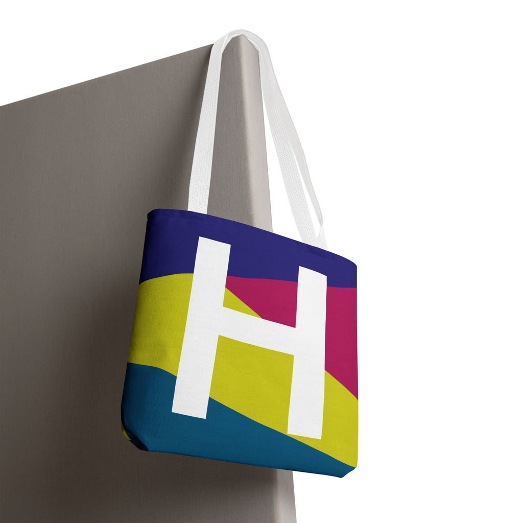 Monogram 'H' Colorblock Tote Bag — Personalized Initial H Shoulder Tote