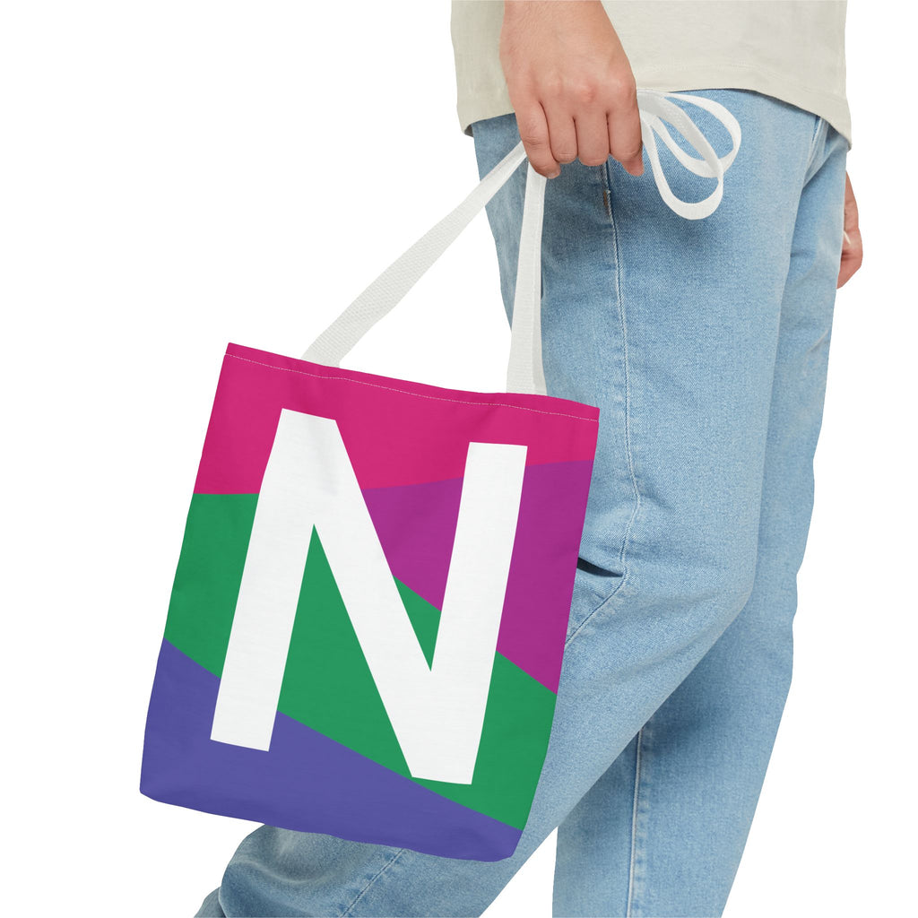 Monogram 'N' Colorblock Tote Bag — Personalized Initial N Shoulder Tote