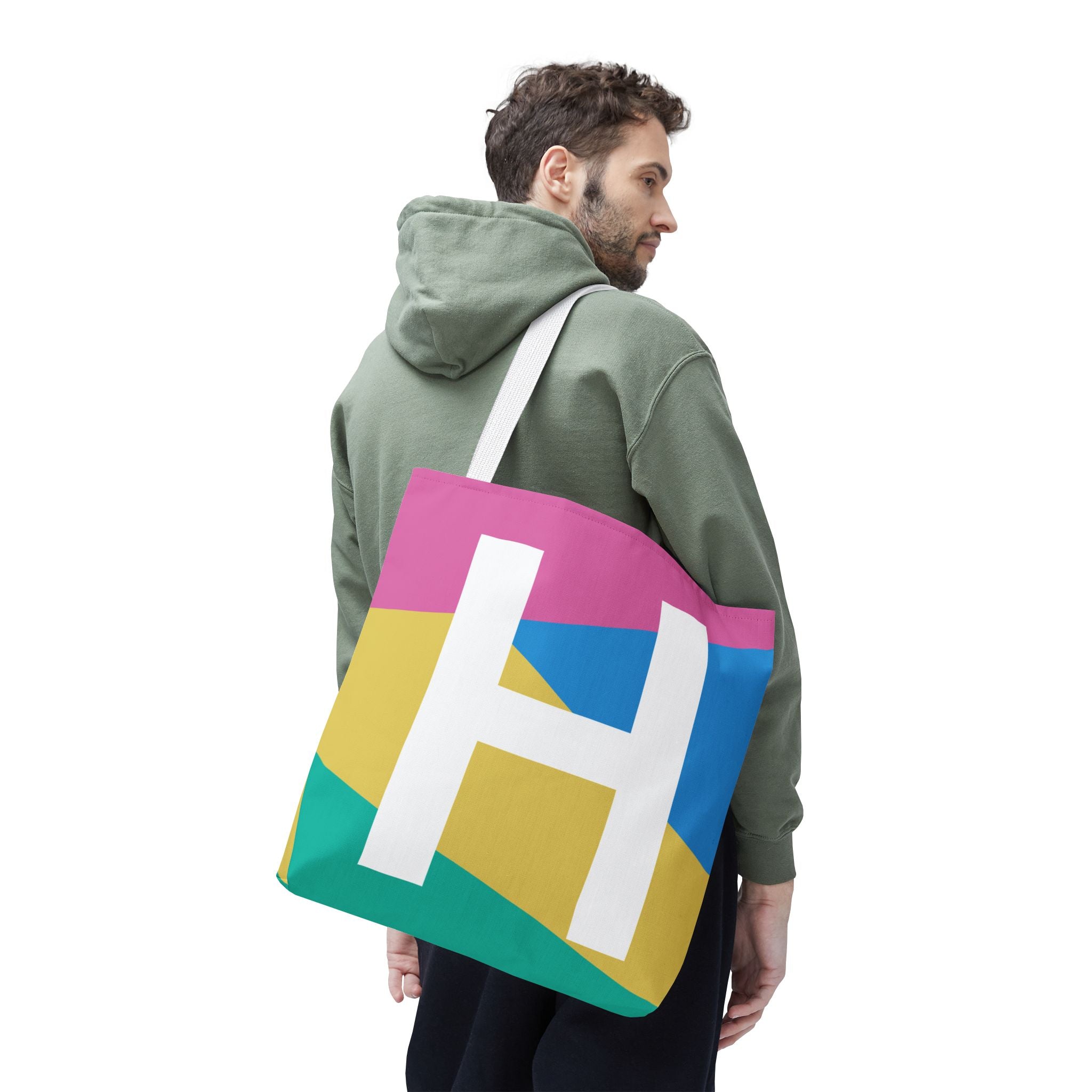 Monogram 'H' Colorblock Tote Bag — Personalized Initial H Shoulder Tote