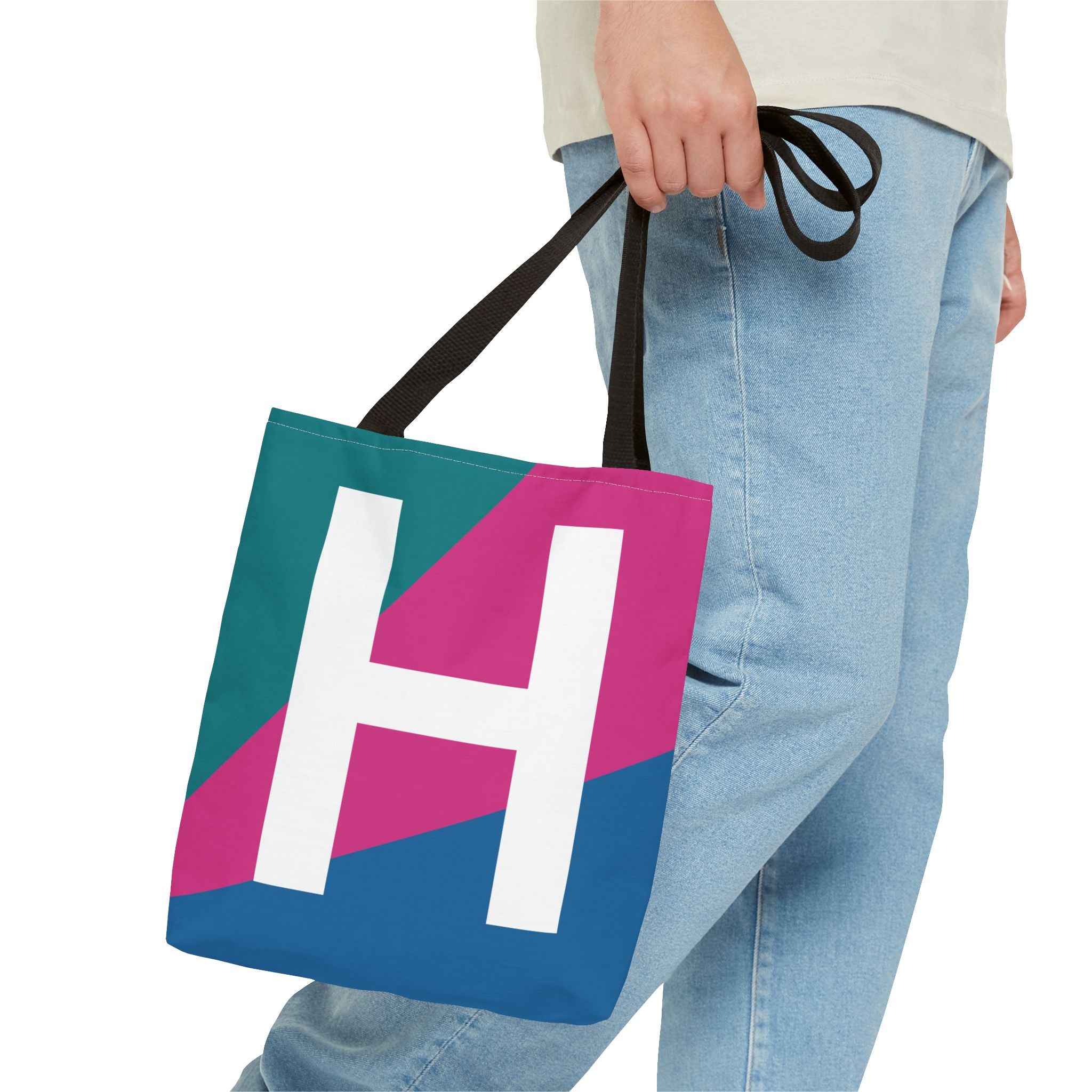 Monogram 'H' Colorblock Tote Bag — Personalized Initial H Shoulder Tote