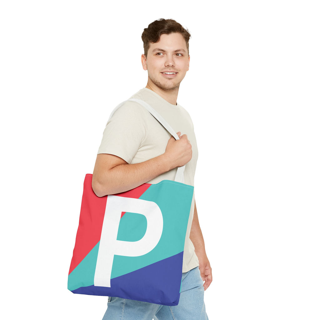 Monogram 'P' Colorblock Tote Bag — Personalized Initial P Shoulder Tote